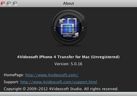 4Videosoft iPhone 4 Transfer for Mac 5.0 : About window