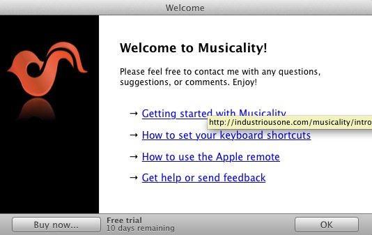 Musicality - Last.fm, Grooveshark and more! 1.4 : Welcome screen