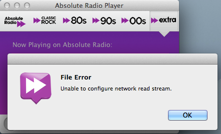 Absolute Radio Player 1.2 : Extra Error