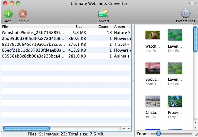 Ultimate Webshots Converter 0.5 : Main Screen