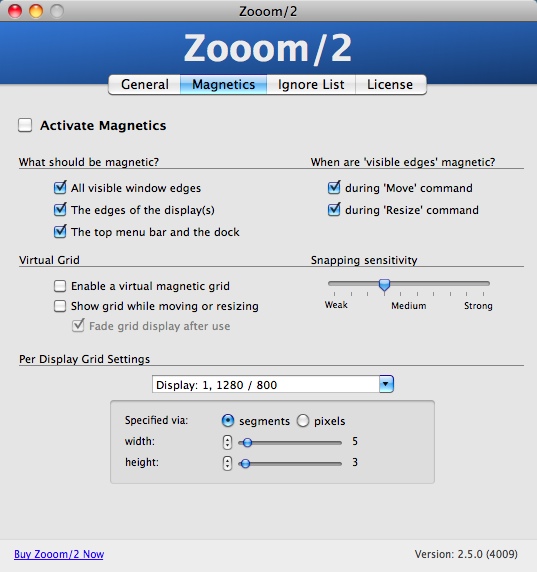 Zooom2 2.5 : Magnetics window