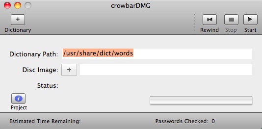 crowbarDMG 1.0 : Main window