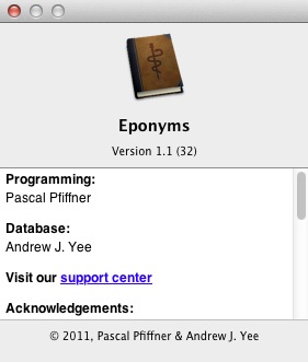 Eponyms 1.1 : About window