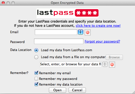 LastPass Pocket 1.9 : Log-in Window