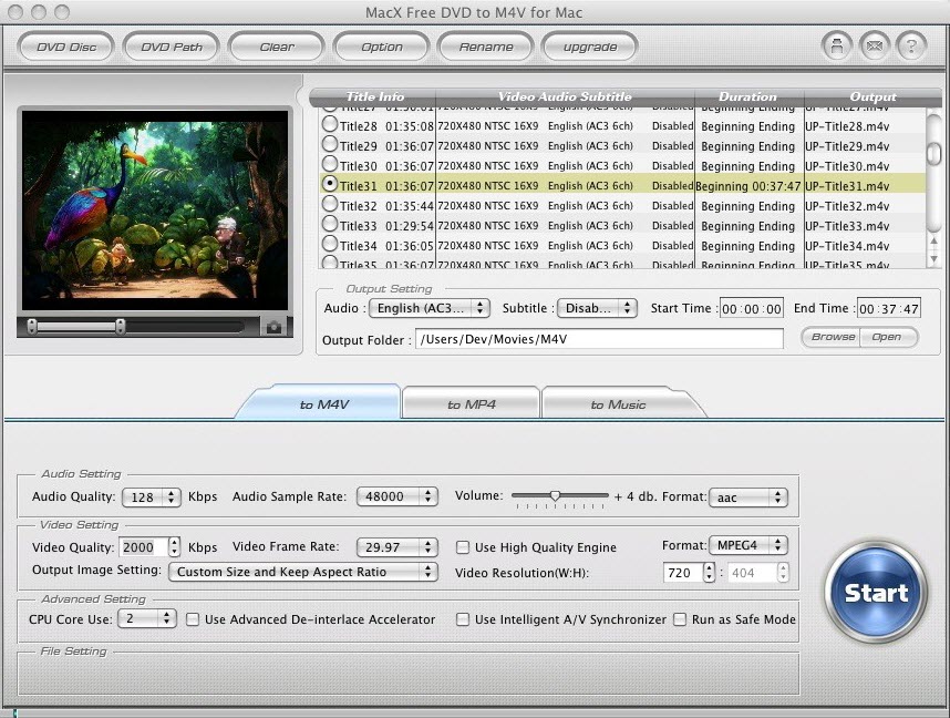 MacX Free DVD to M4V Converter for Mac 2.0 : Main Window