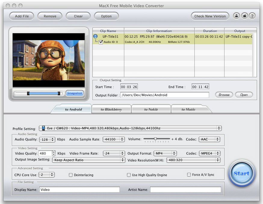 MacX Free Mobile Video Converter 2.5 : Main Window