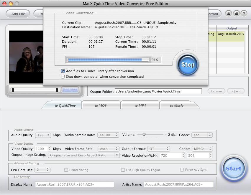 MacX QuickTime Video Converter Free Edition 2.5 : Convert to QuickTime