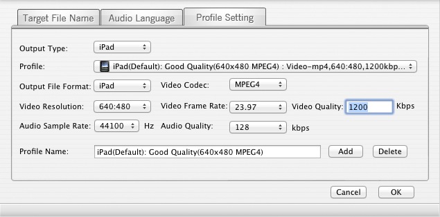MacX Free Apple TV Video Converter 2.5 : Profile settings