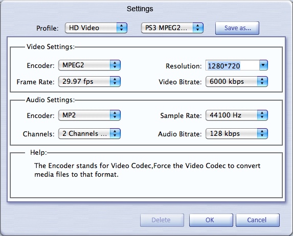 Emicsoft MTS Converter for Mac 3.1 : Customizing Output File's Settings