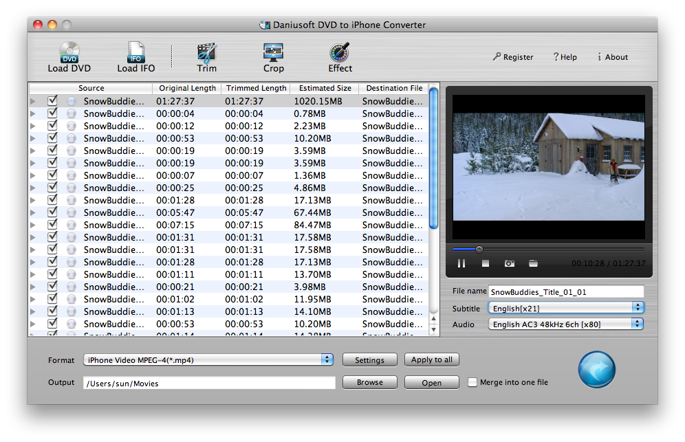 Daniusoft DVD to iPhone Converter 1.0 : Main Window
