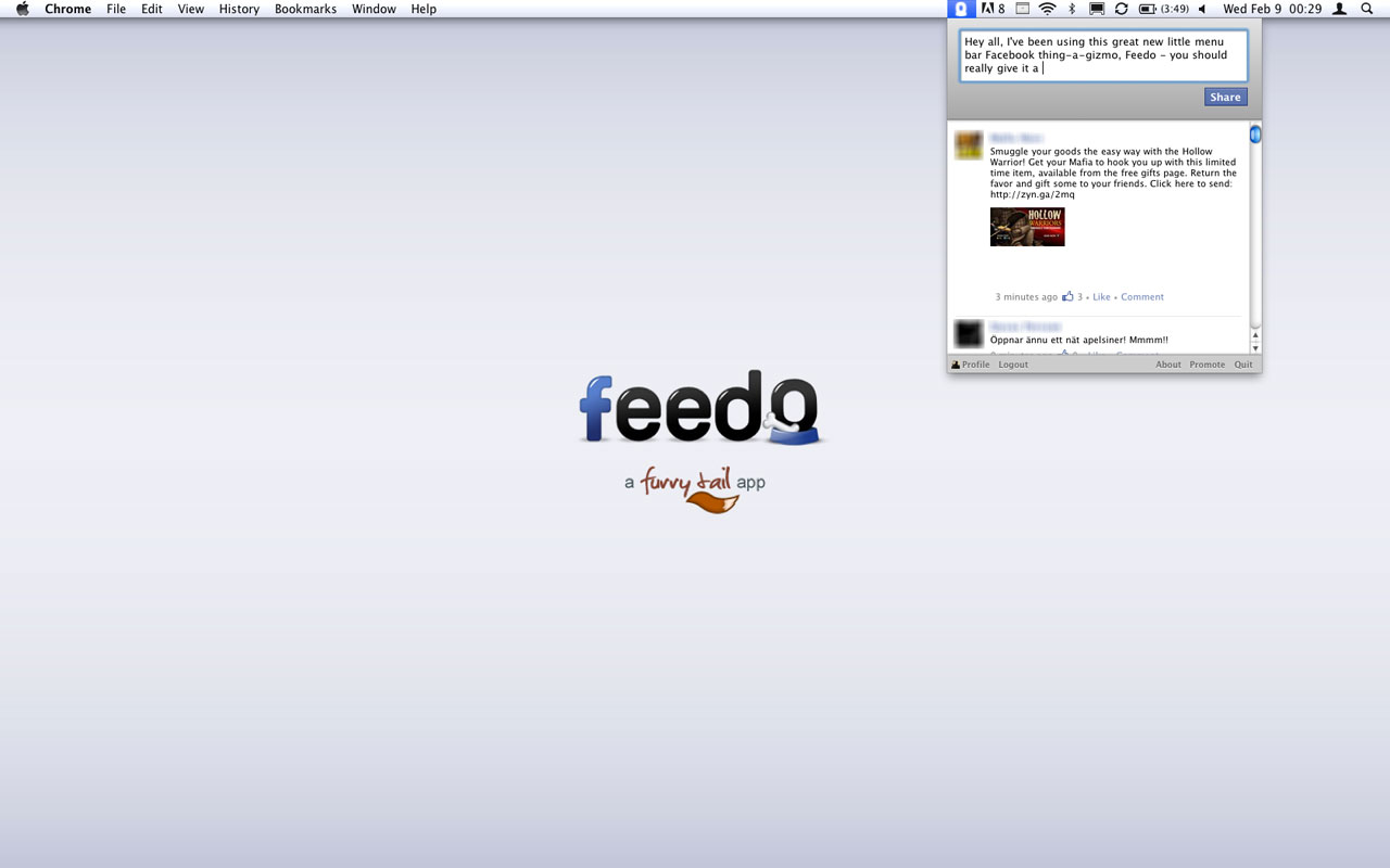 Feedo 1.0 :
Post new status updates