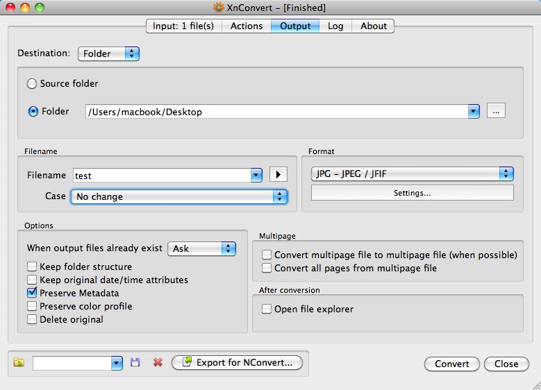 XnConvert 1.1 : Configuring Output Settings For Conversion