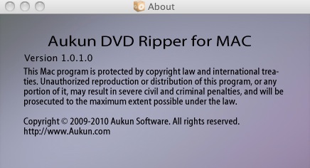 Aukun DVD Ripper 1.0 : About window