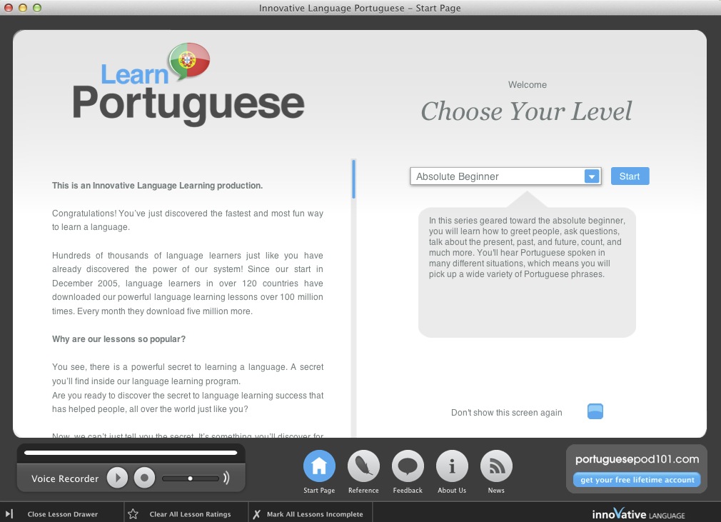 Learn Portuguese - Absolute Beginner (Lessons 1 to 25 with Audio) 2.2 : Start Page