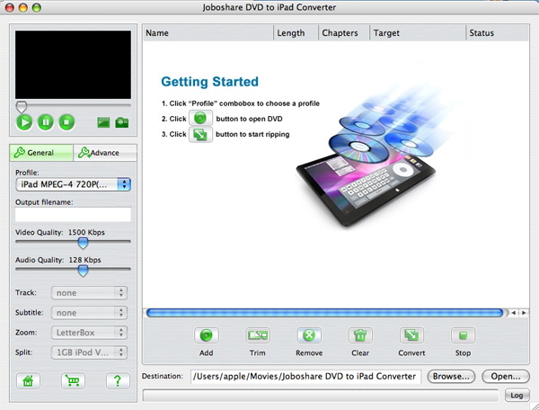 Joboshare DVD to iPad Converter forMac 2.5 : Main Window