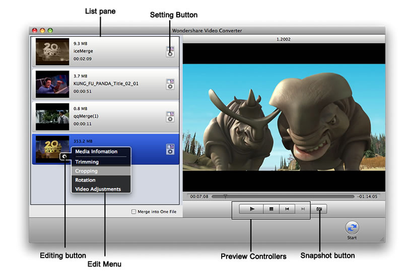 Wondershare Video Converter for Mac 1.9 : Main Window