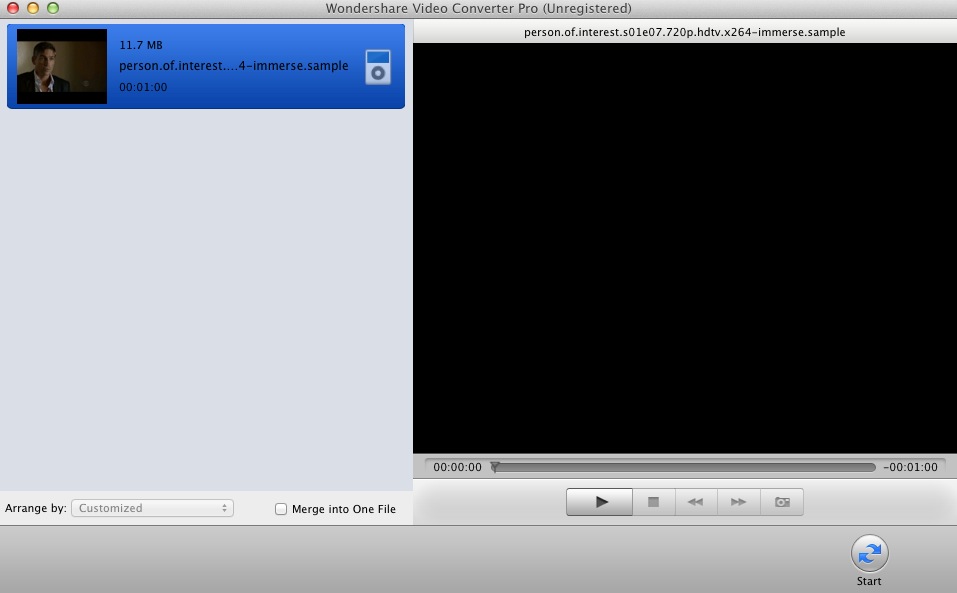 Wondershare Video Converter Pro for Mac 2.0 : Main window