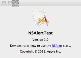 NSAlertTest 1.0 : Main window