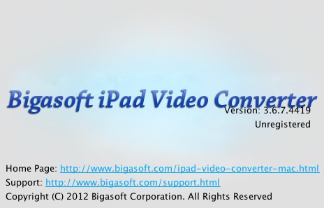 Bigasoft iPad Video Converter 3.6 : About window