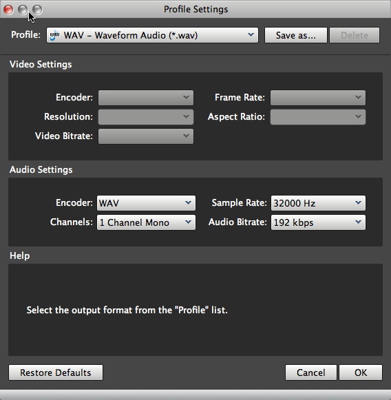 4Videosoft Video Converter for Mac 5.0 : Profile Settings