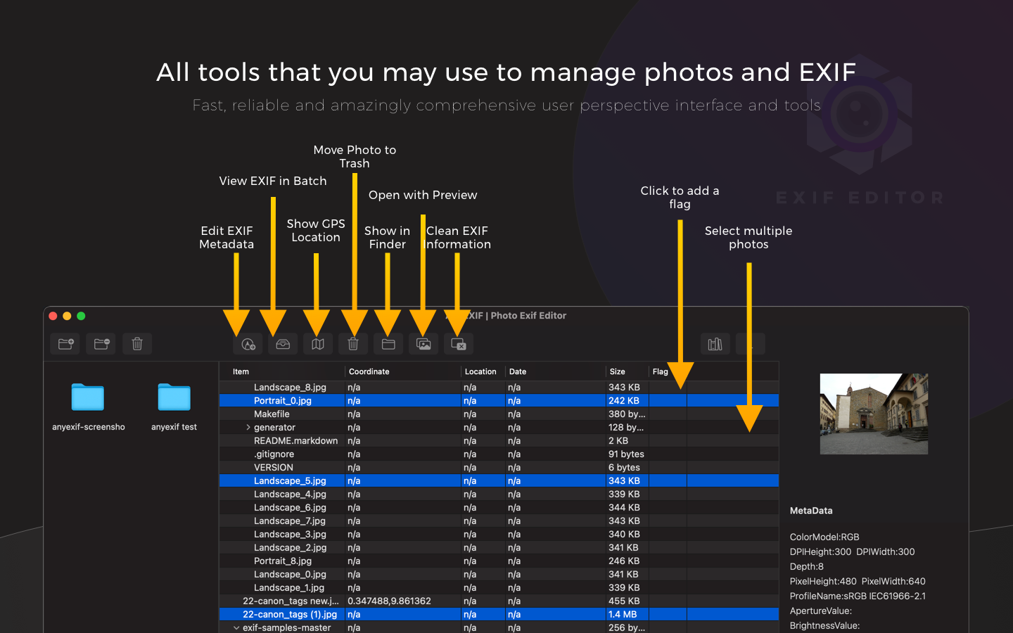 Exif Editor 1.2 : All tools that you may use to manage photos and EXIF. Fast, reliable and amazingly comprehensive user perspective interface and tools.