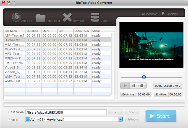 RipToo Video Converter for Mac 3.2 : Main Window