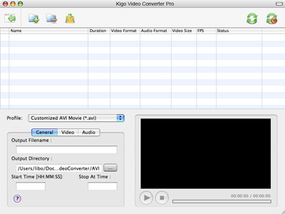 Kigo Video Converter Pro for Mac OS X 3.2 : Main Window
