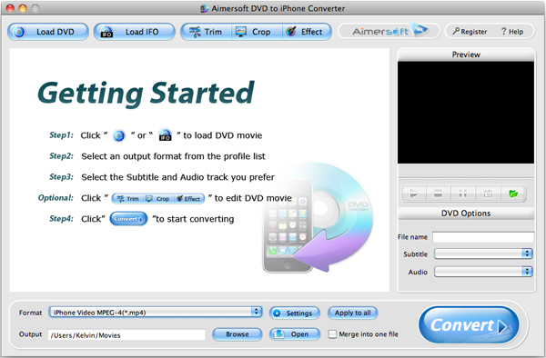 Aimersoft DVD to iPhone Converter forMac 1.9 : Main Window