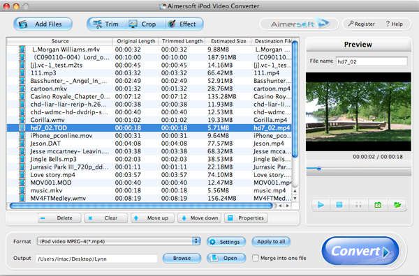 Aimersoft iPod Video Converter for Mac 1.9 : Main Window