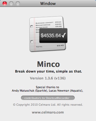 Minco 1.3 : About Window