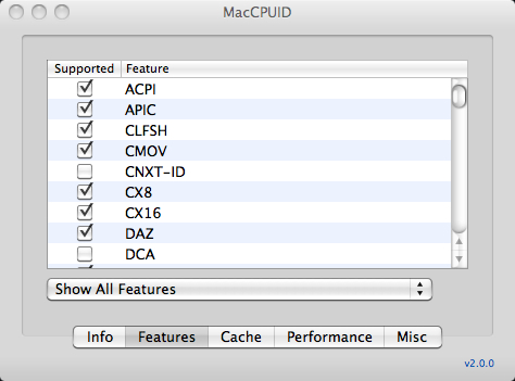 MacCPUID 2.0 : Features