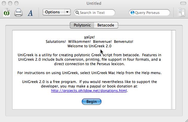 UniGreek Mac 2.0 : Main window