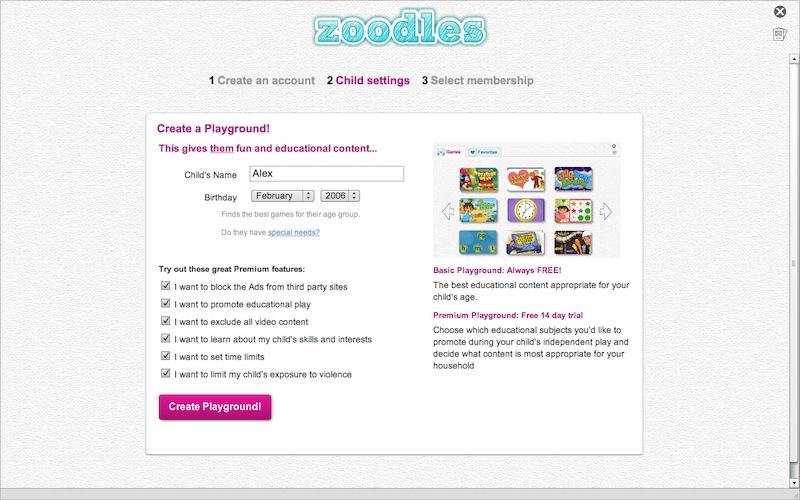 Zoodles 3.0 : Child Settings