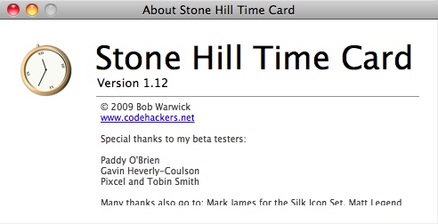 Stone Hill Time Card 1.1 : About Window