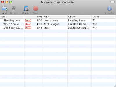 Macsome iTunes Music Converter 1.4 : Main Window