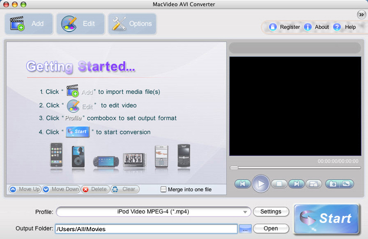 MacVideo AVI Converter 2.8 : Main Window