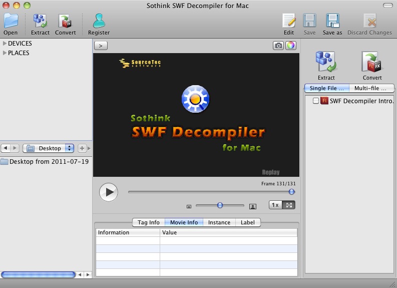 SWFDecompiler 6.3 : Main window