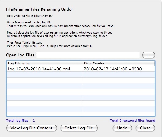 File Renamer 1.0 : Main window