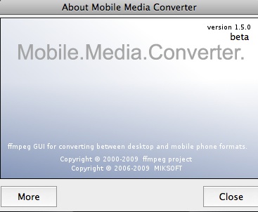 Mobile Media Converter 1.5 beta : About