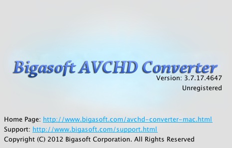 Bigasoft AVCHD Converter 3.7 : About window