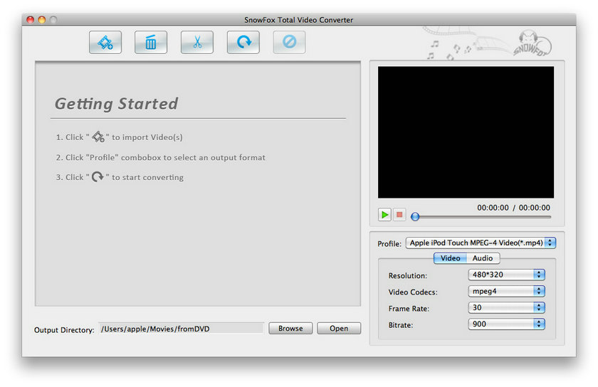 SnowFox Total Video Converter for Mac 1.9 : Main Window