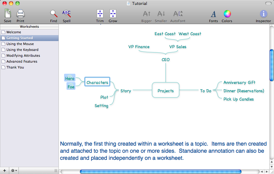 Mindcad Incubator 3.0 : Sample tutorial spanning across multiple worksheets