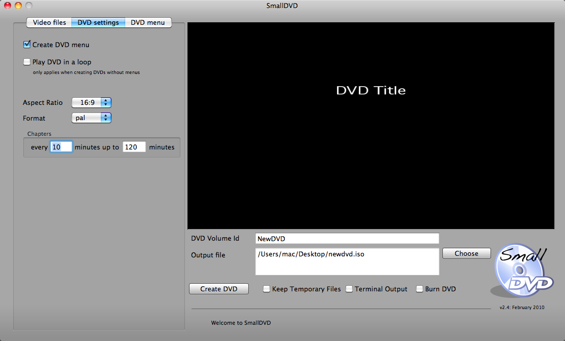 SmallDVD 2.4 : DVD Settings