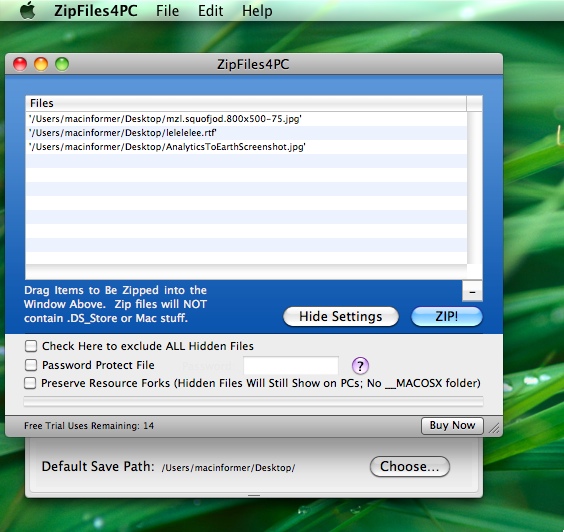 Zip Files 4 PC 2.0 : Main window