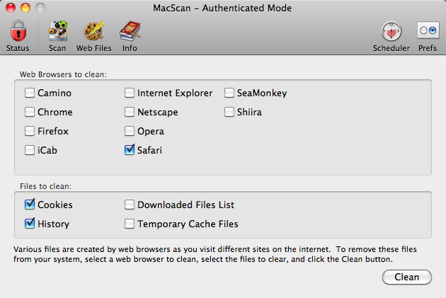 MacScan 2.9 : Web Browser Cleaner
