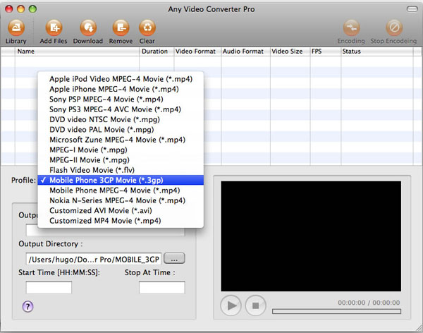 Any Video Converter for Mac 2.3 : Main Window