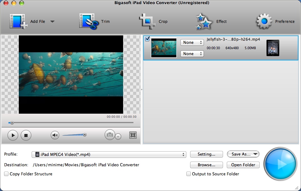 Bigasoft iPad Video Converter for Mac 3.7 : Main Window