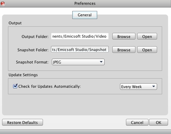 Emicsoft MOV Converter for Mac 3.2 : Preferences