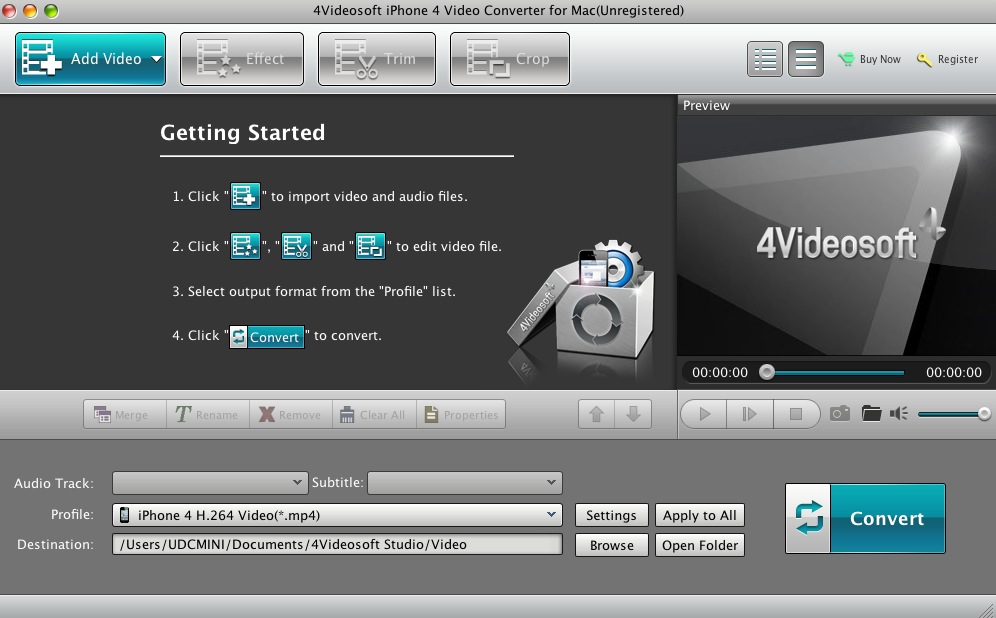 4Videosoft iPhone 4 Video Converter for Mac 5.0 : Main window