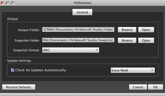 4Videosoft iPhone 4 Video Converter for Mac 5.0 : Preferences